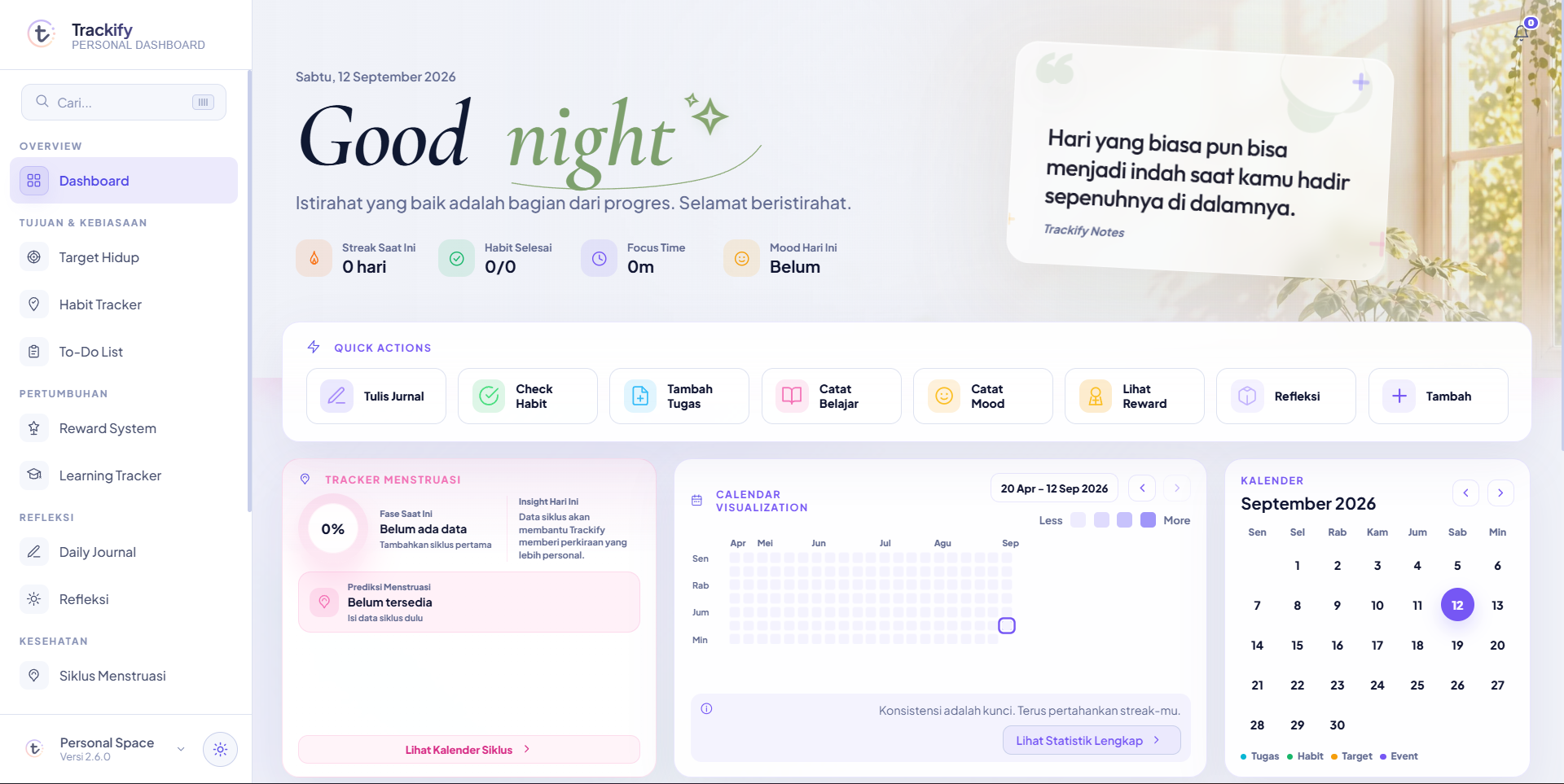 Trackify personal productivity dashboard